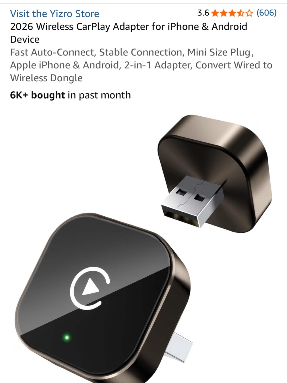 Wireless CarPlay Adapter for iPhone & Android — Black